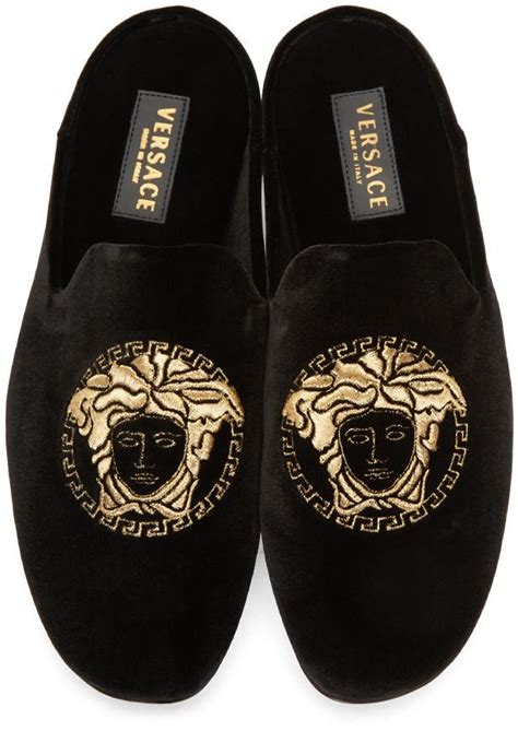 versace - black velvet medusa slippers